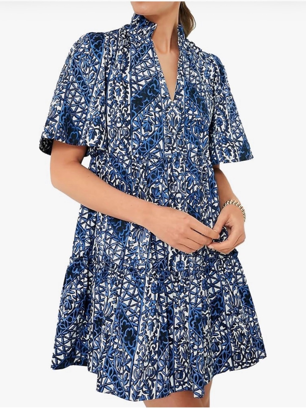 Tuckernuck Blue and White Crawford Mosaic Mini Dress
